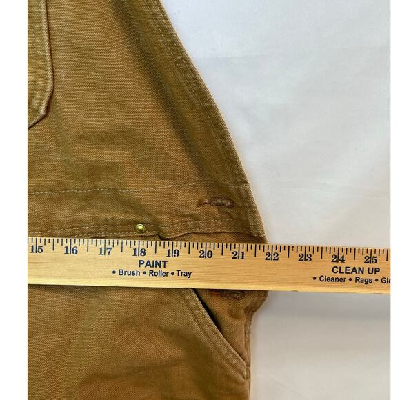 Carhartt Men’s 44x32 Tan Duck Bib Overalls Detroit Made Workwear Durable Pants - Picture 4 of 13
